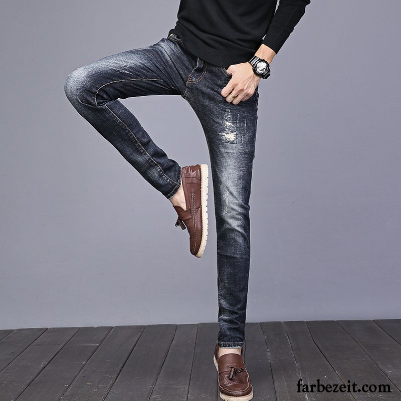 Braune Jeans Herren Jugend Hose Trend Lange Schlank Schmales Bein Plus Samt Winter Löcher Elastisch Herbst Jeans Billig