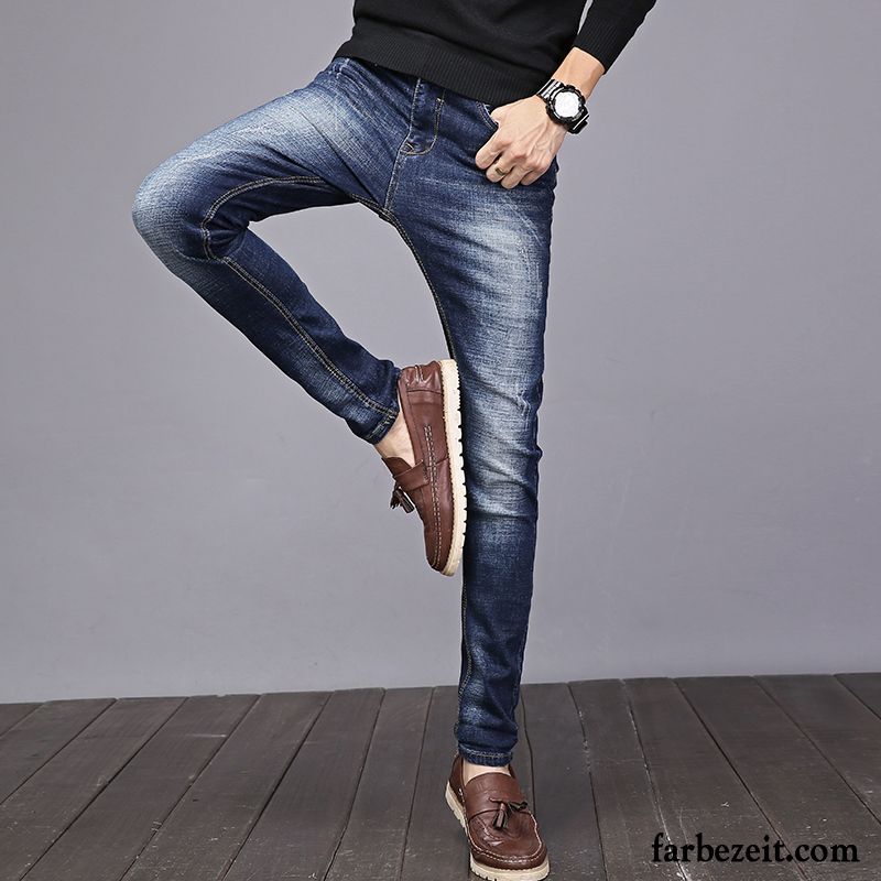 Braune Jeans Herren Jugend Hose Trend Lange Schlank Schmales Bein Plus Samt Winter Löcher Elastisch Herbst Jeans Billig