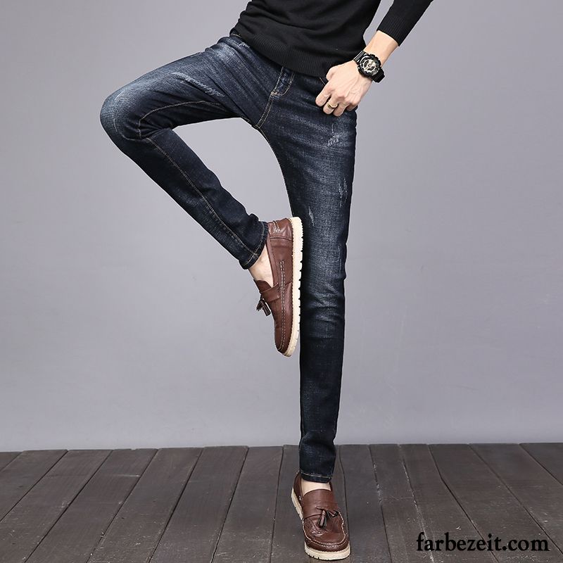 Braune Jeans Herren Jugend Hose Trend Lange Schlank Schmales Bein Plus Samt Winter Löcher Elastisch Herbst Jeans Billig