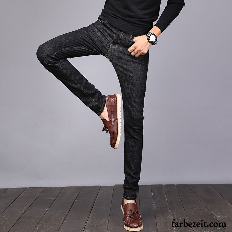 Braune Jeans Herren Jugend Hose Trend Lange Schlank Schmales Bein Plus Samt Winter Löcher Elastisch Herbst Jeans Billig