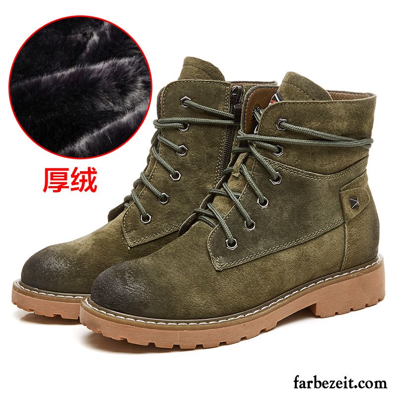 Braune Schnürstiefel Damen Schnürung Echtleder Winter Allgleiches England Neue Schuhe Martin Stiehlt Plus Samt Feder Kurze Billig