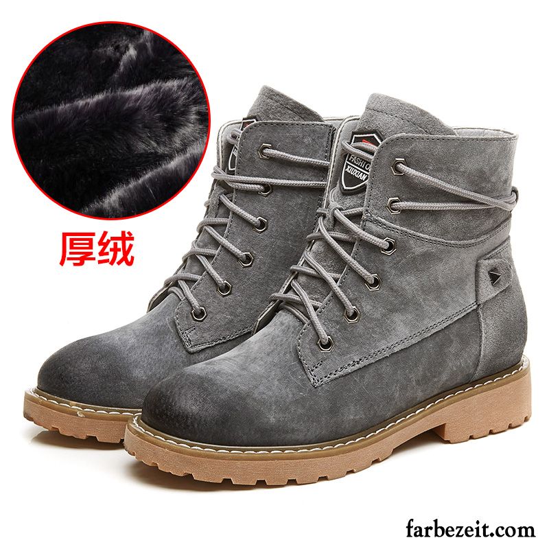 Braune Schnürstiefel Damen Schnürung Echtleder Winter Allgleiches England Neue Schuhe Martin Stiehlt Plus Samt Feder Kurze Billig