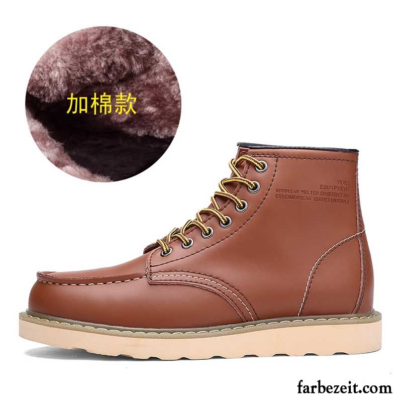 Braune Herren Trend Plus Samt Baumwolle Schuhe Cargo England Echtleder Kurze Winter Herbst Thermische Hohe Martin Stiehlt Kaufen