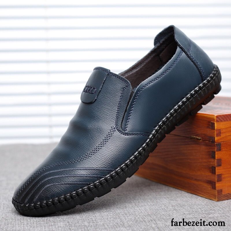 Breite Schuhe Herren Lederschue Echtleder Blau Schuhe Herbst Casual Faul Fahrschuhe Geschäft Kaufen