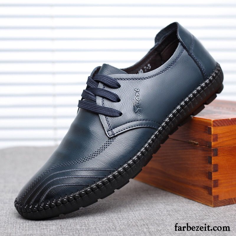 Breite Schuhe Herren Lederschue Echtleder Blau Schuhe Herbst Casual Faul Fahrschuhe Geschäft Kaufen