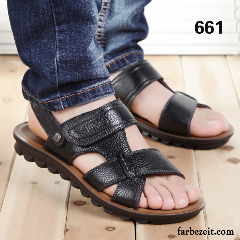 Bunte Schuhe Herren Pantolette Atmungsaktiv Sandalen Sommer Casual Leder Schuhe Neue Echtleder Strand Rabatt