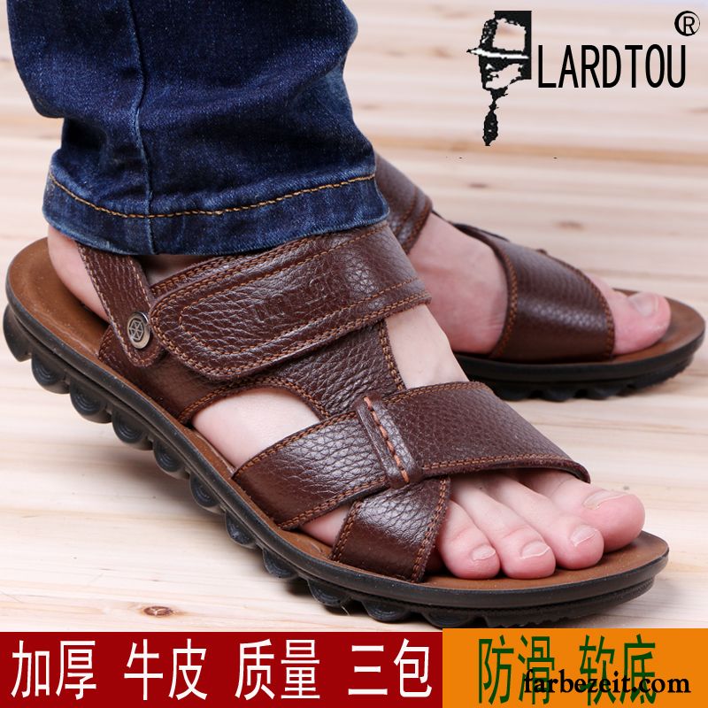 Bunte Schuhe Herren Pantolette Atmungsaktiv Sandalen Sommer Casual Leder Schuhe Neue Echtleder Strand Rabatt