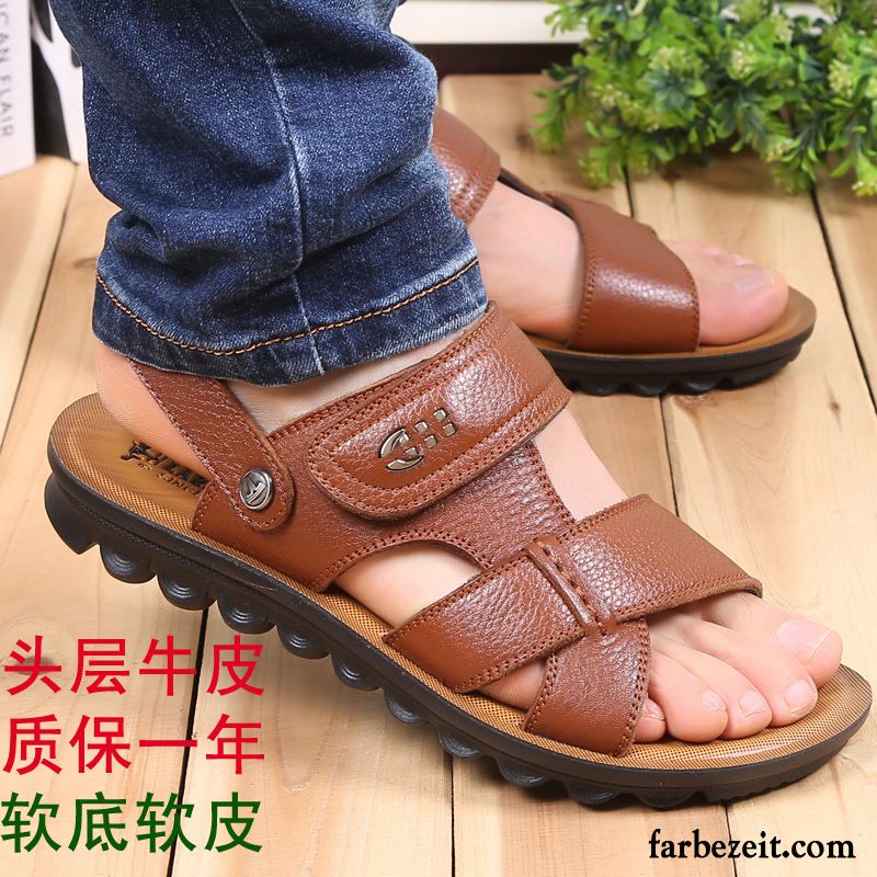 Bunte Schuhe Herren Pantolette Atmungsaktiv Sandalen Sommer Casual Leder Schuhe Neue Echtleder Strand Rabatt