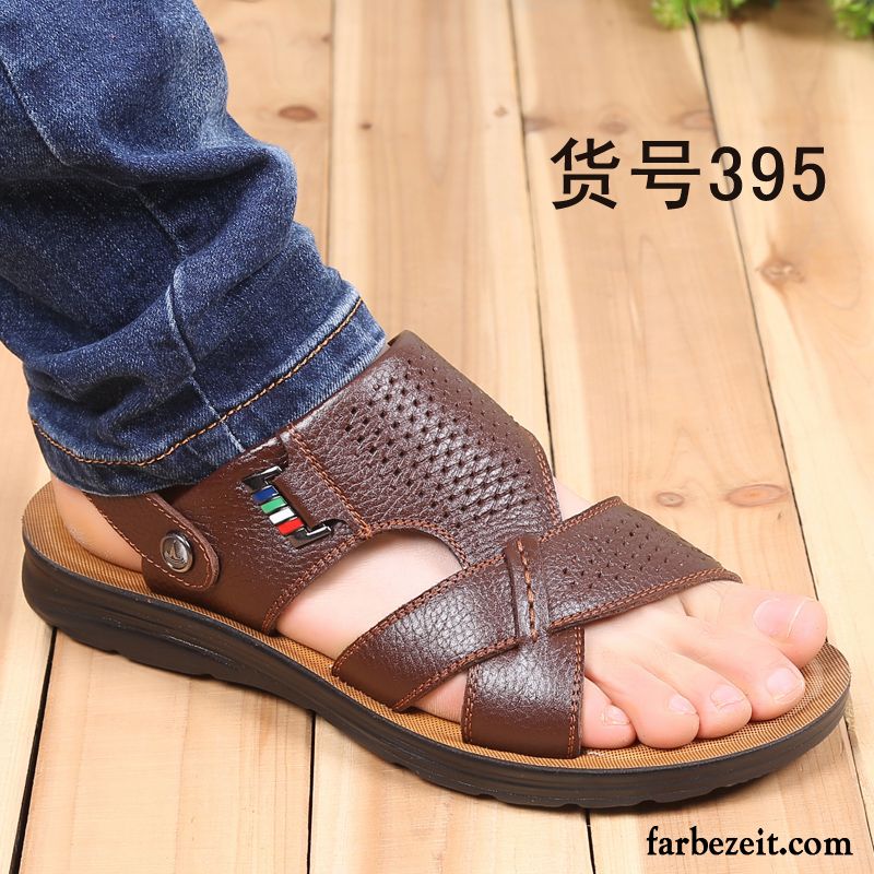 Bunte Schuhe Herren Pantolette Atmungsaktiv Sandalen Sommer Casual Leder Schuhe Neue Echtleder Strand Rabatt