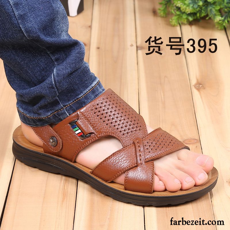 Bunte Schuhe Herren Pantolette Atmungsaktiv Sandalen Sommer Casual Leder Schuhe Neue Echtleder Strand Rabatt