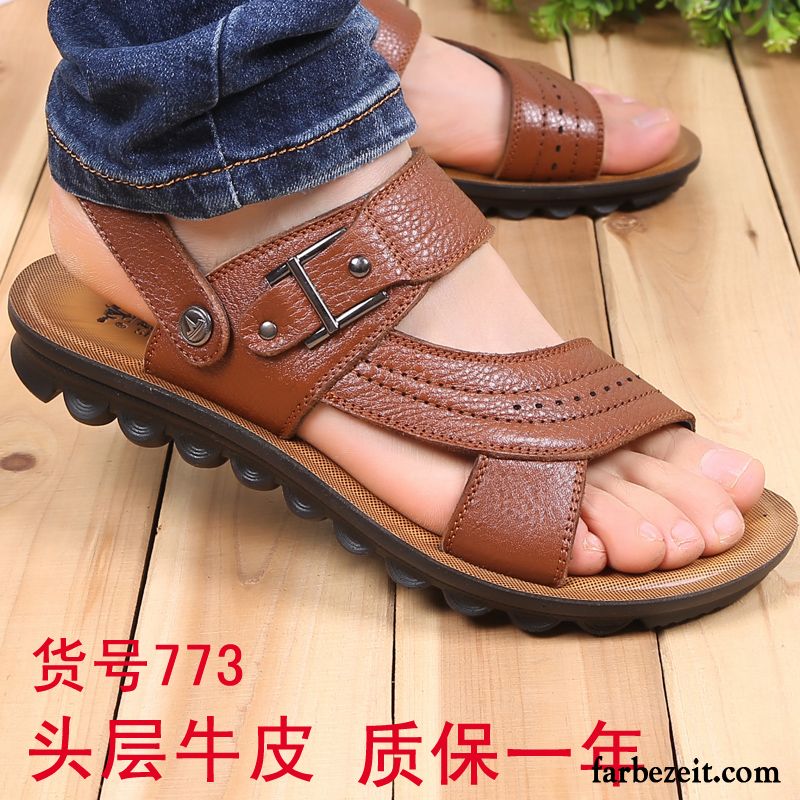 Bunte Schuhe Herren Pantolette Atmungsaktiv Sandalen Sommer Casual Leder Schuhe Neue Echtleder Strand Rabatt