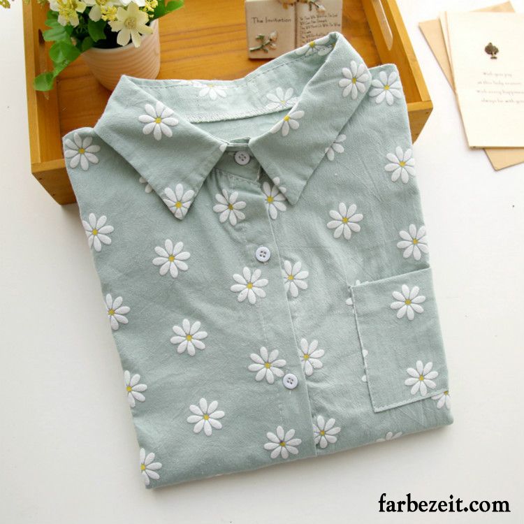 Business Bluse Damen Mantel Baumwolle Drucken Blusen Lange Ärmel Feder Neu Blumen Frisch Billig