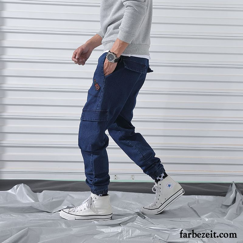 Cargohose Herren Jeans Neu Große Größe Werkzeugbau Trend Gerade Dunkelblau Blau