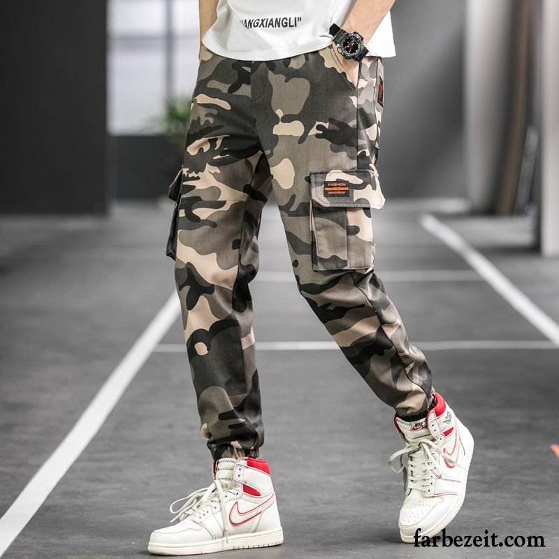 Cargohose Herren Lange Dünn Trend Fest Werkzeugbau Tinte Camouflage Khaki