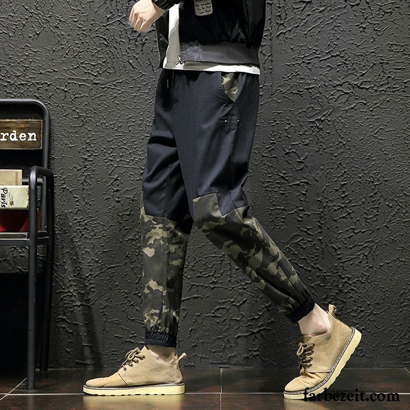 Cargohose Herren Lose Spleißen Trend Feder Harlan Plus Samt Camouflage Khaki