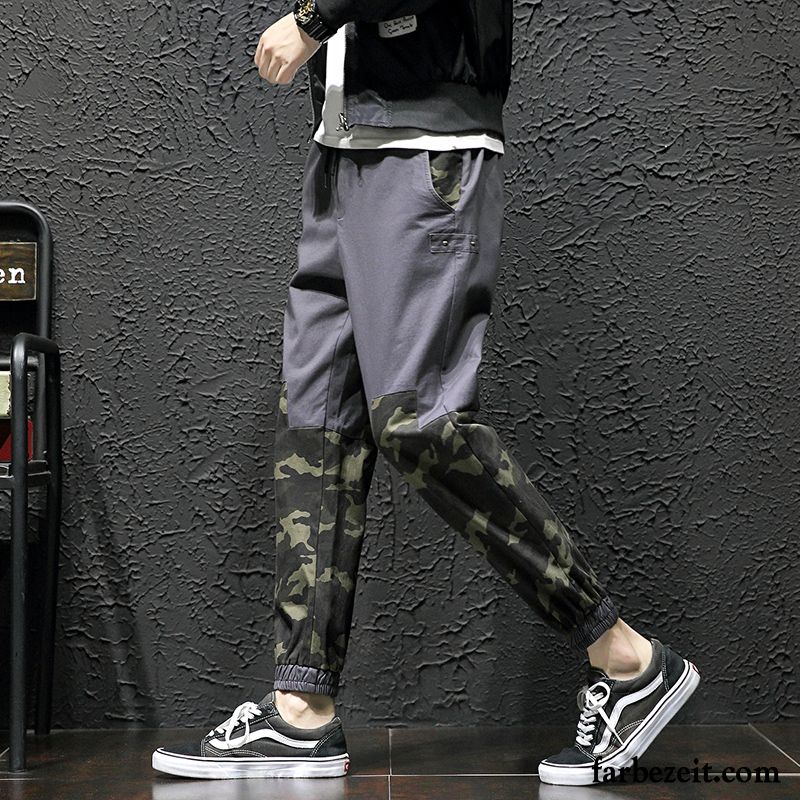 Cargohose Herren Lose Spleißen Trend Feder Harlan Plus Samt Camouflage Khaki