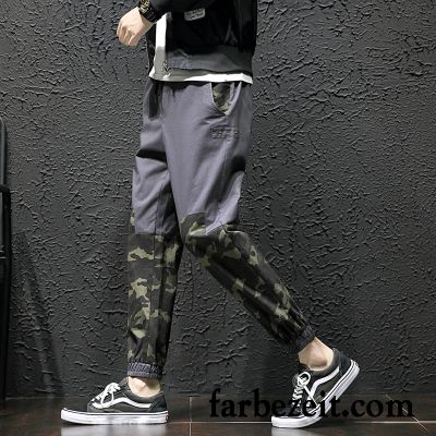 Cargohose Herren Neu Trend Spleißen Freizeit Lose Harlan Camouflage Schwarz