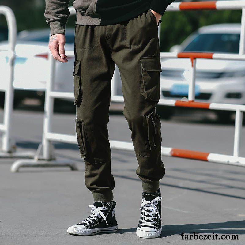 Cargohose Herren Schlank Lose Feder Schmales Bein Trend Werkzeugbau Khaki