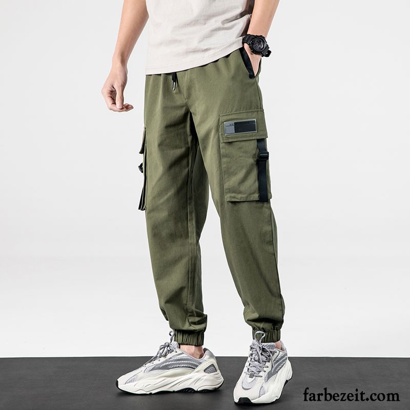 Cargohose Herren Sommer Gerade Sport Freizeit Werkzeugbau Trend Army Grün