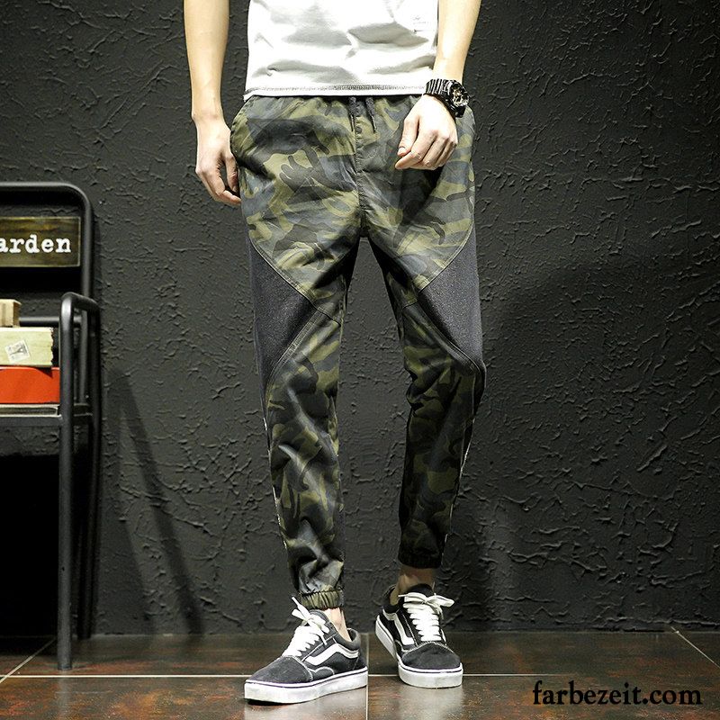 Cargohose Herren Spleißen Lose Allgleiches Trend Freizeit Harlan Camouflage Schwarz