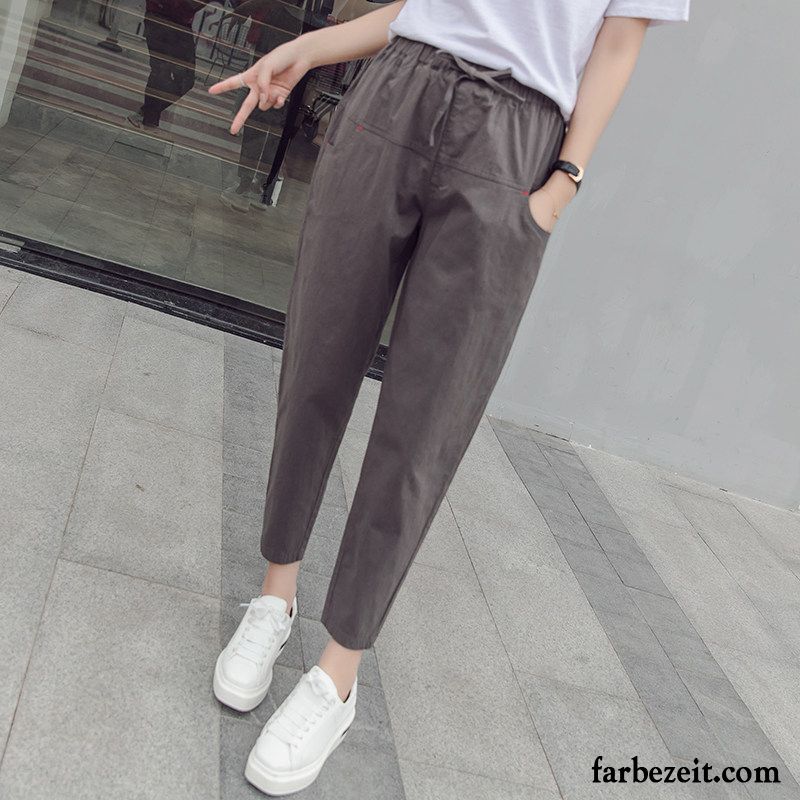 Chino Hose Damen Beige Freizeit Allgleiches Lose Neunte Hose Dünn Baumwolle Hohe Taille Herbst Harlan Grau Hell Große Größe Rabatt