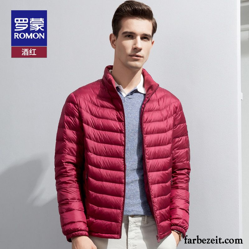 Coole Daunenjacke Herren Stehkragen Licht Kurzer Absatz Rote Freizeit Herbst Jugend Überzieher Daunenjacke Mantel Günstig