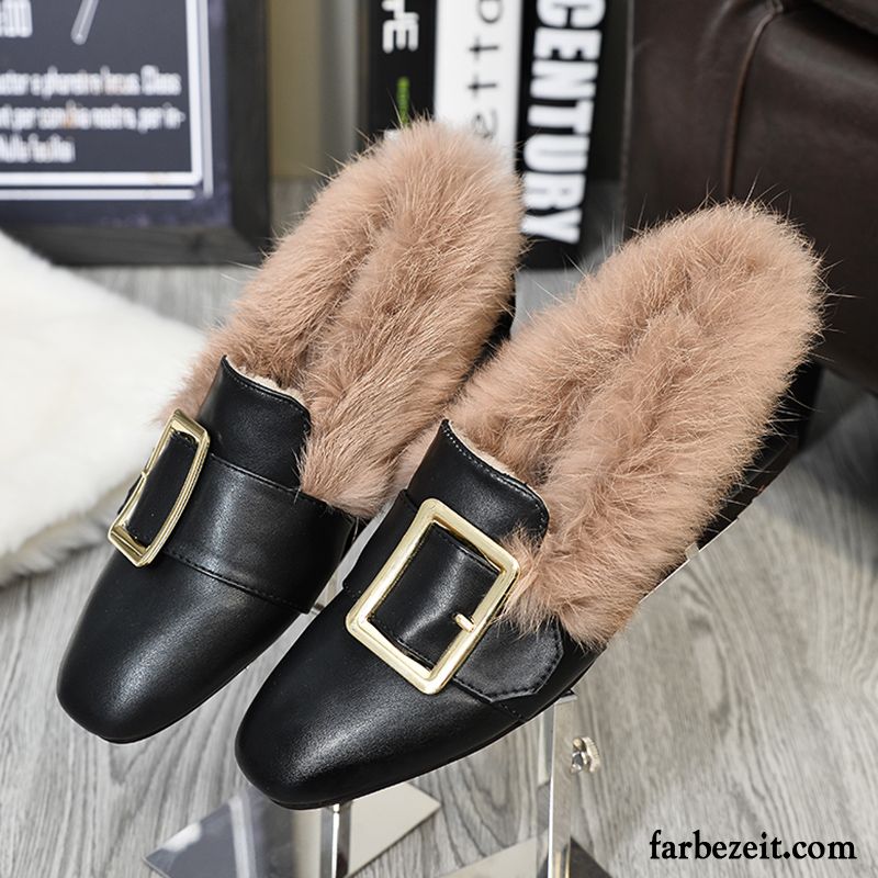 Damen Anzugschuhe Faul Halbschuhe Winter Große Größe Baumwolle Schuhe Herbst Flache Schnürschuhe Plus Samt Thermische Lederschuhe