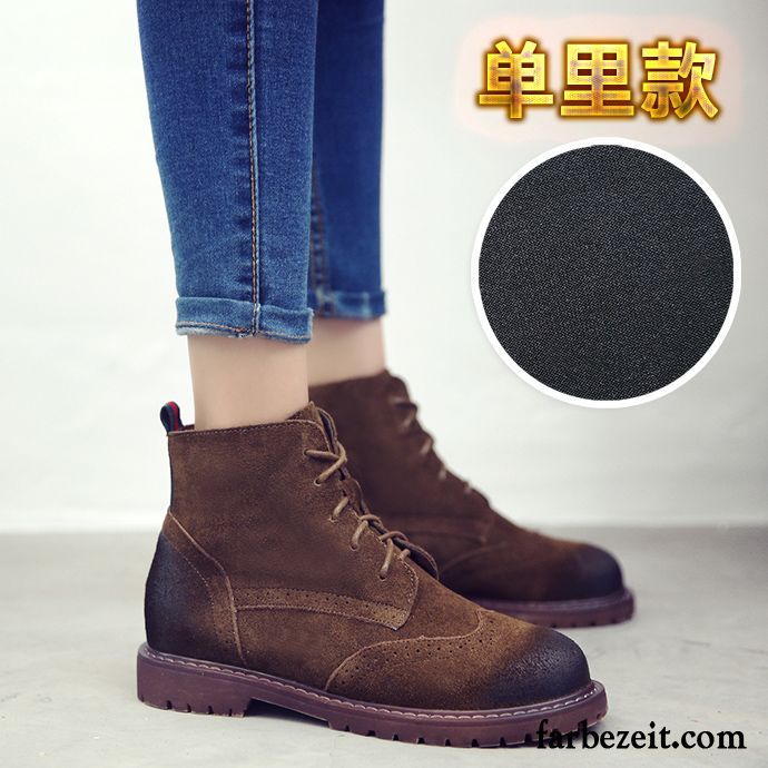 Damen Boots Günstig Schnürung Flache Winter England Erhöht Echtleder Gefrostet Baumwolle Schuhe Herbst Kurze Plus Samt Martin Stiehlt Retro Sale