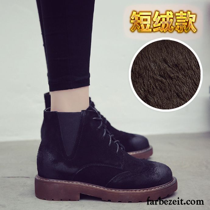 Damen Boots Günstig Schnürung Flache Winter England Erhöht Echtleder Gefrostet Baumwolle Schuhe Herbst Kurze Plus Samt Martin Stiehlt Retro Sale