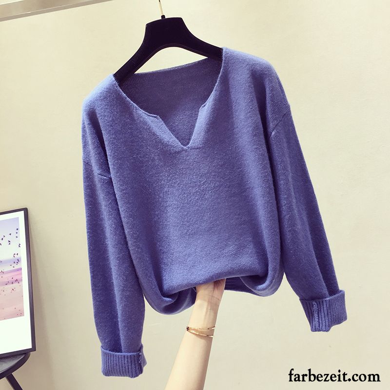 Damen Feinstrickpullover Herbst Strickwaren Mantel Neu Rein Lange Ärmel Blau Pullover Lose Kaufen