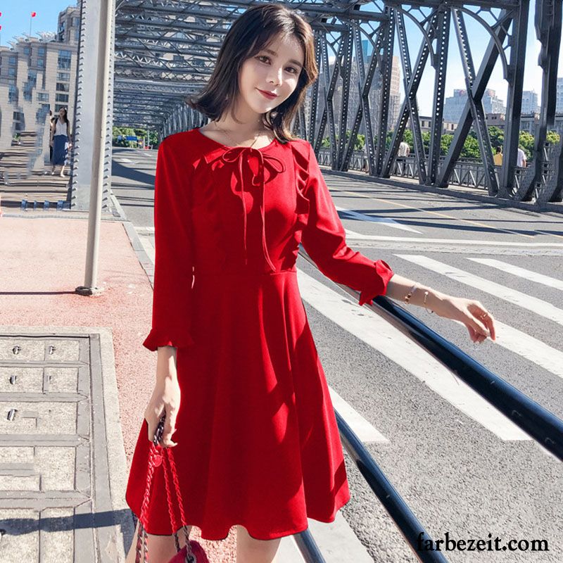 Damen Festkleider Kleid Kleider Dünn Hohe Taille Rote Retro Sommer Neu Günstig