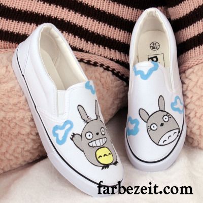 Damen Halbschuhe Absatz Halbschuhe Flache Slip-on Faul Casual Schüler Handgemalt Feder Tuch Schuhe Günstig