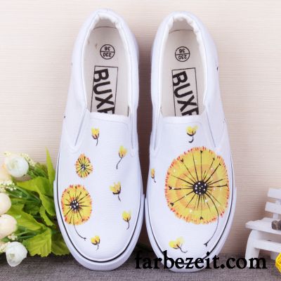 Damen Halbschuhe Absatz Halbschuhe Flache Slip-on Faul Casual Schüler Handgemalt Feder Tuch Schuhe Günstig