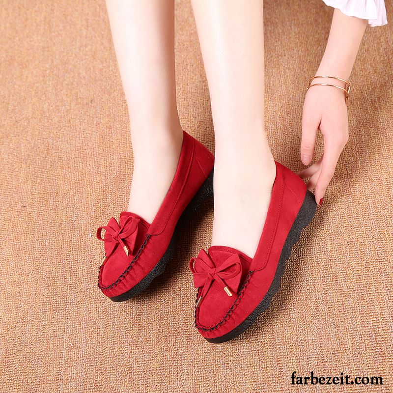 Damen Hausschuhe Leder Neue Schnürschuhe Rot Halbschuhe Schwarz Flache Tuch Schuhe Große Größe Original Casual Verkaufen