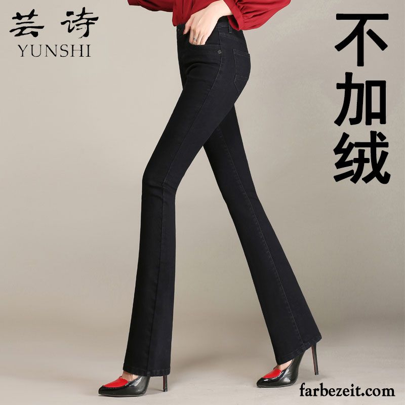 Damen Jeans Online Shop Herbst Winter Jeans Weites Bein Leicht Schwarz Hohe Taille Hose Plus Samt Schlank Verdickung Günstig