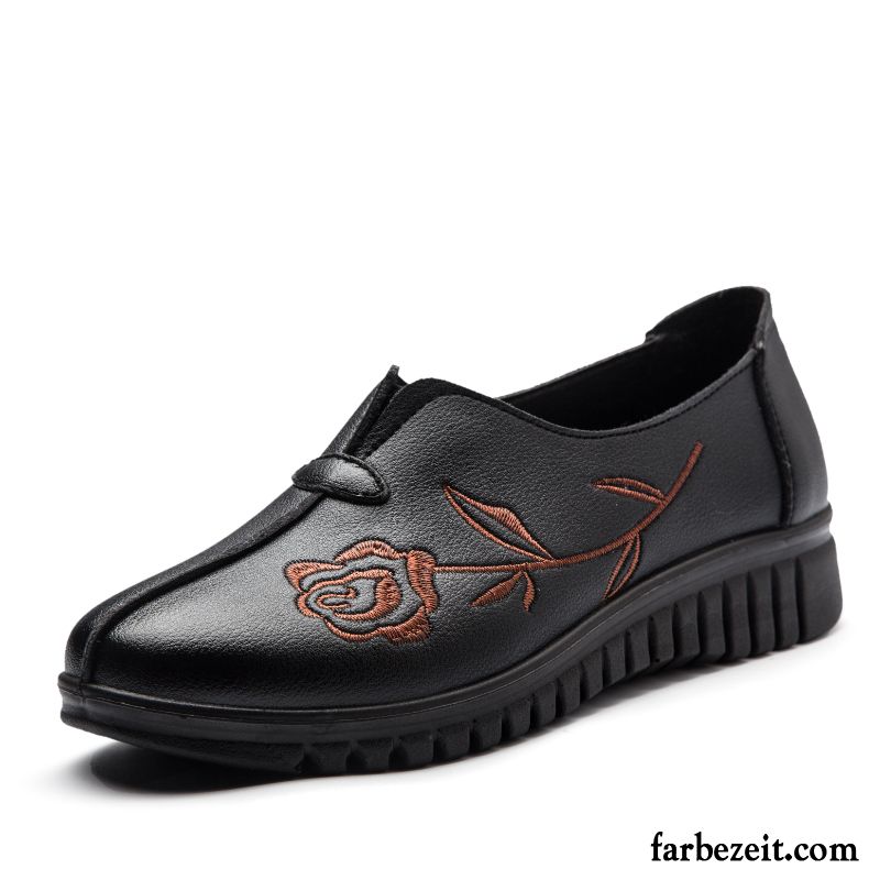 Damen Lederschuhe Schwarz Schnürschuhe Flache Keilschuhe Feder Herbst Weiche Sohle Lederschuhe Casual Günstig