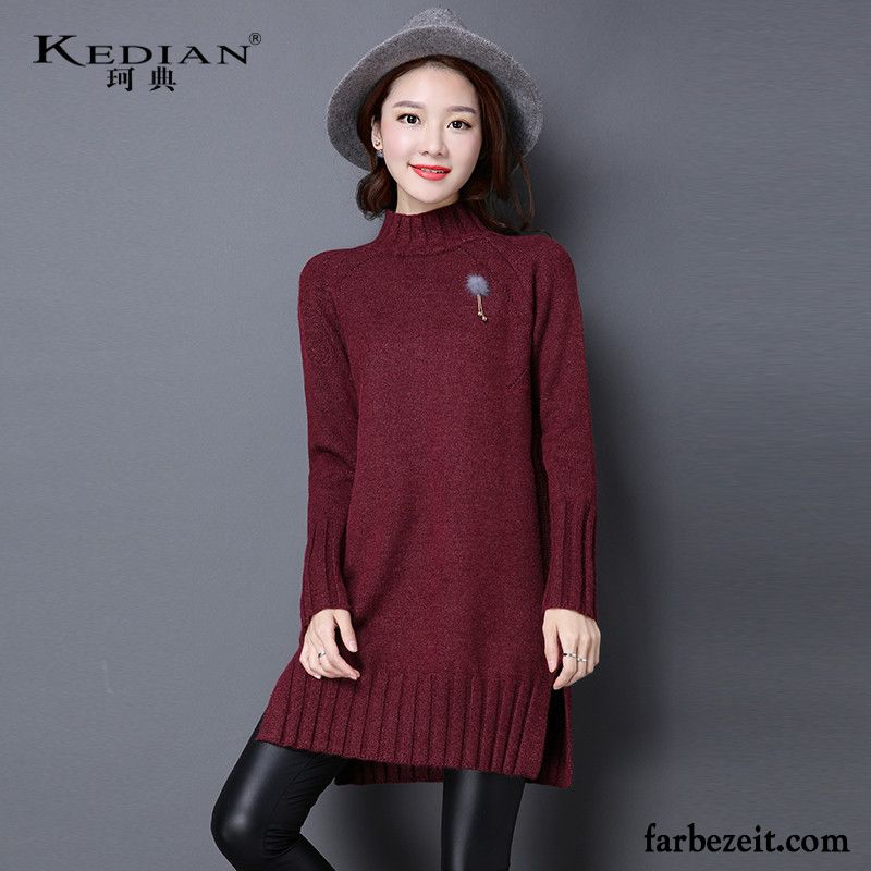 Damen Pullover Baumwolle Winter Langer Abschnitt Verdickung Lange Ärmel Neu Pullover Herbst Stricken Unteres Hemd Billig