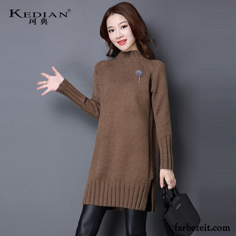 Damen Pullover Baumwolle Winter Langer Abschnitt Verdickung Lange Ärmel Neu Pullover Herbst Stricken Unteres Hemd Billig