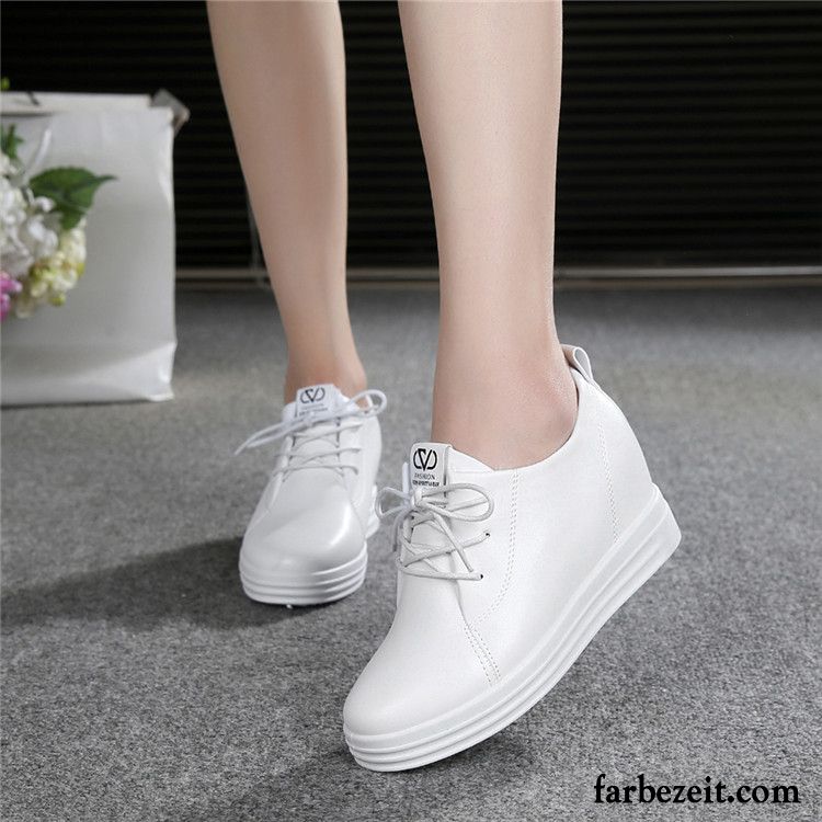 Damen Schnürschuhe Leder Erhöht Keilschuhe Dicke Sohle Feder Mode Trend Schnürschuhe Neue Halbschuhe Casual