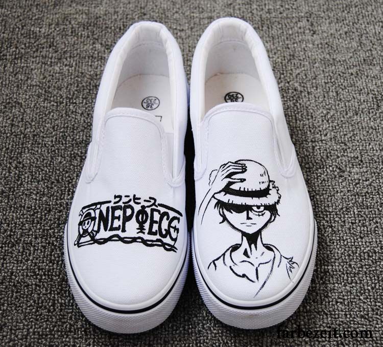 Damen Schnürschuhe Schwarz Faul Halbschuhe Slip-on Handgemalt Tuch Schuhe Neue Weiß Graffiti Billig