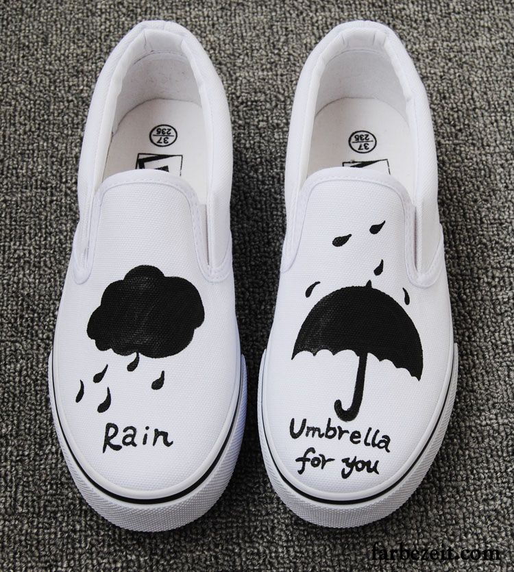 Damen Schnürschuhe Schwarz Faul Halbschuhe Slip-on Handgemalt Tuch Schuhe Neue Weiß Graffiti Billig