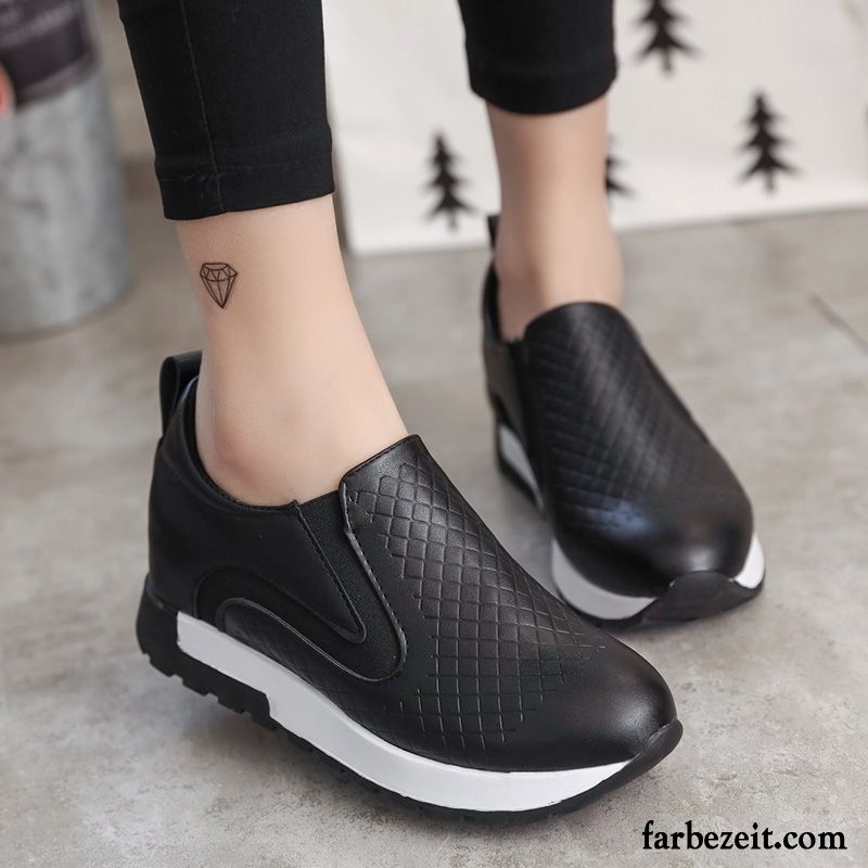 Damen Schnürschuhe Schwarz Halbschuhe Trend Schnürschuhe Erhöht Faul Feder Dicke Sohle Casual Neue Flache