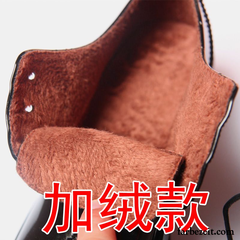 Damen Schuhe Rot Plus Samt Lederschuhe Lackleder Herbst Schnürschuhe Winter Oxford Hochschule Wind Dick England Billig