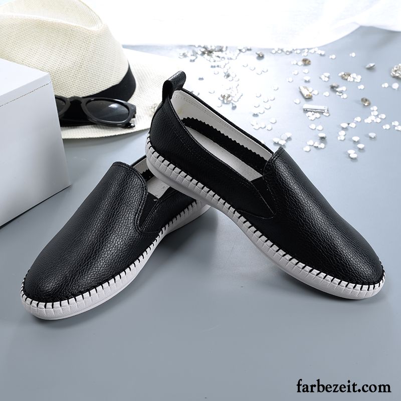 Damen Sneaker Schwarz Halbschuhe Herbst Faul Weiß Leder Feder Weiche Sohle Flache Schnürung Allgleiches Slip-on Kaufen