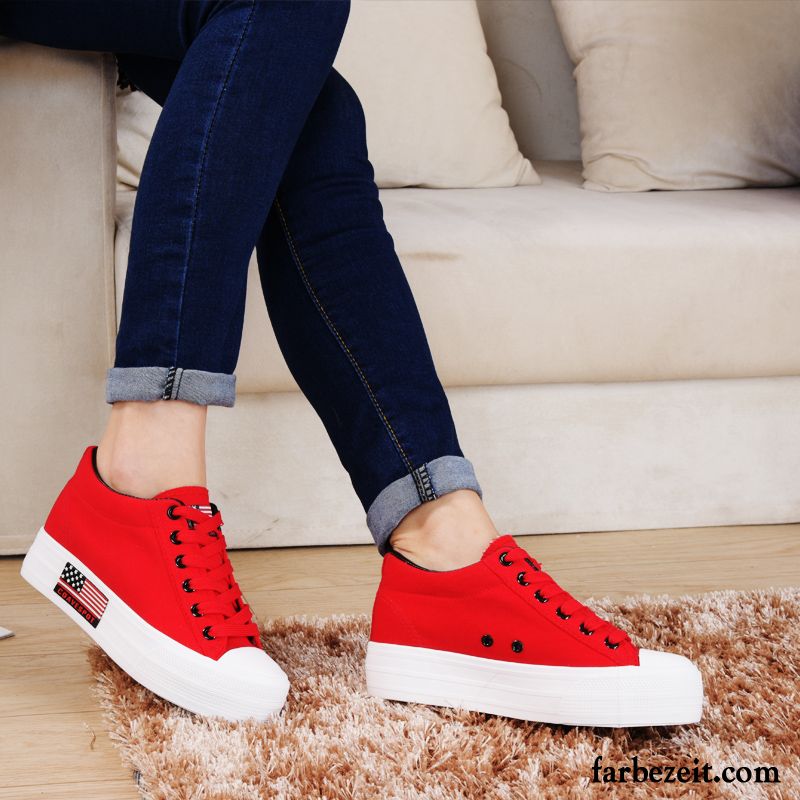 Damen Sportschuhe Günstig Skaterschuhe Niedrig Rot Casual Dicke Sohle Schüler Erhöht Schnürschuhe Tuch Schuhe Feder Günstig