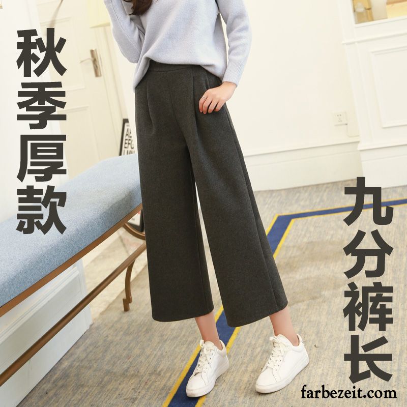 Damenhose Braun Damen Gerade Freizeit Hose Mäntel Wolle Trend Winter Neunte Hose Herbst Schwarz Hohe Taille Weites Bein