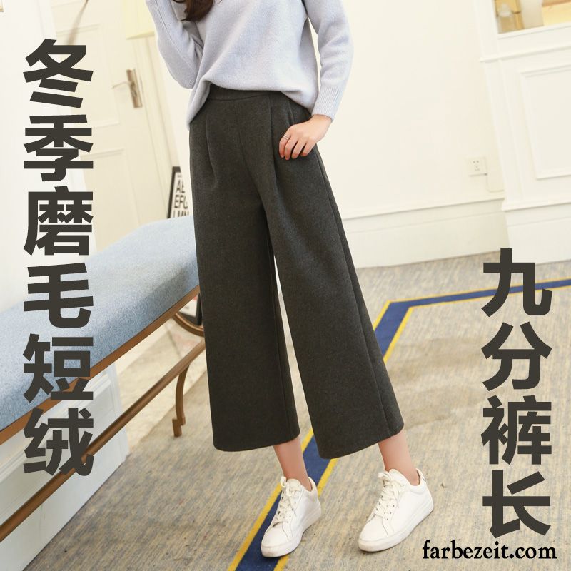 Damenhose Braun Damen Gerade Freizeit Hose Mäntel Wolle Trend Winter Neunte Hose Herbst Schwarz Hohe Taille Weites Bein