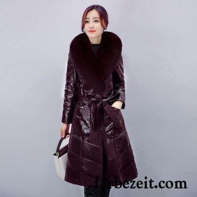 Damenlederjacke Lederjacke Damen Trend Daunenjacke Langer Abschnitt Winter Fuchs Echtleder Überzieher Günstig