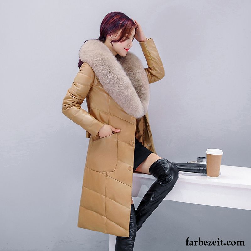 Damenlederjacke Lederjacke Damen Trend Daunenjacke Langer Abschnitt Winter Fuchs Echtleder Überzieher Günstig