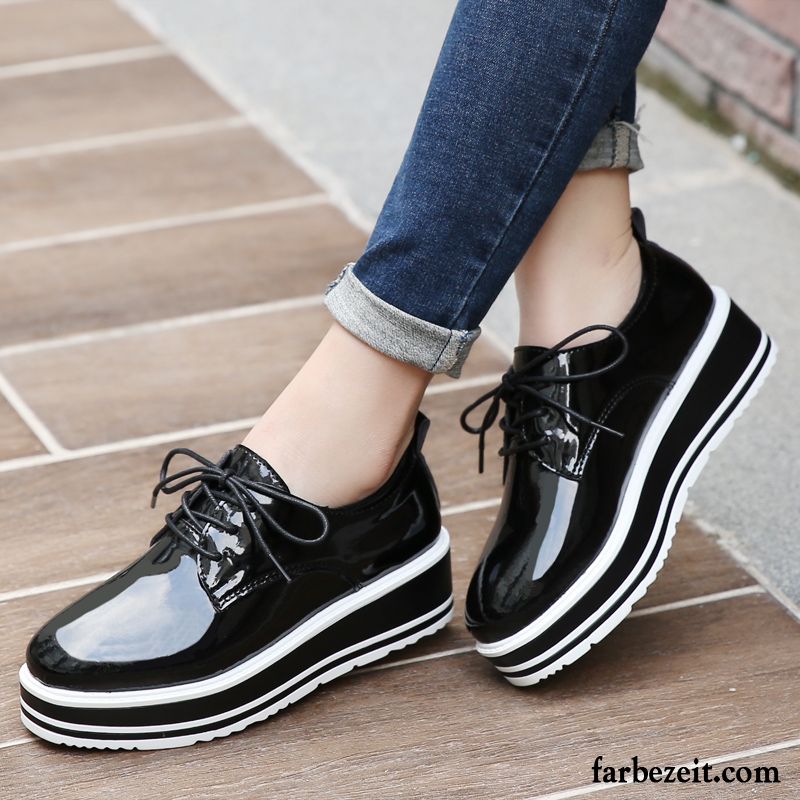 Damenschuhe Leder Braun Neue Herbst Plateauschuhe Lederschuhe England Flache Feder Casual Dicke Sohle Damen Günstig